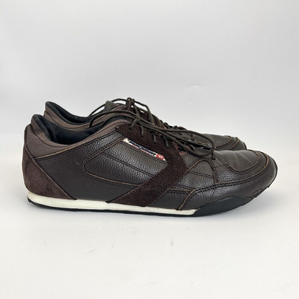 Diesel Dynamykal Y2K Sneakers Mens Sz 10 Brown Suede Pebbled Leather Vintage